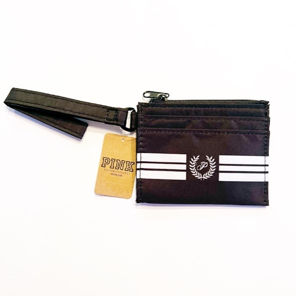 🖤Victoria’s Secret PINK Cardholder Zip Wristlet Strap Keychain / Black & White - Picture 1 of 8
